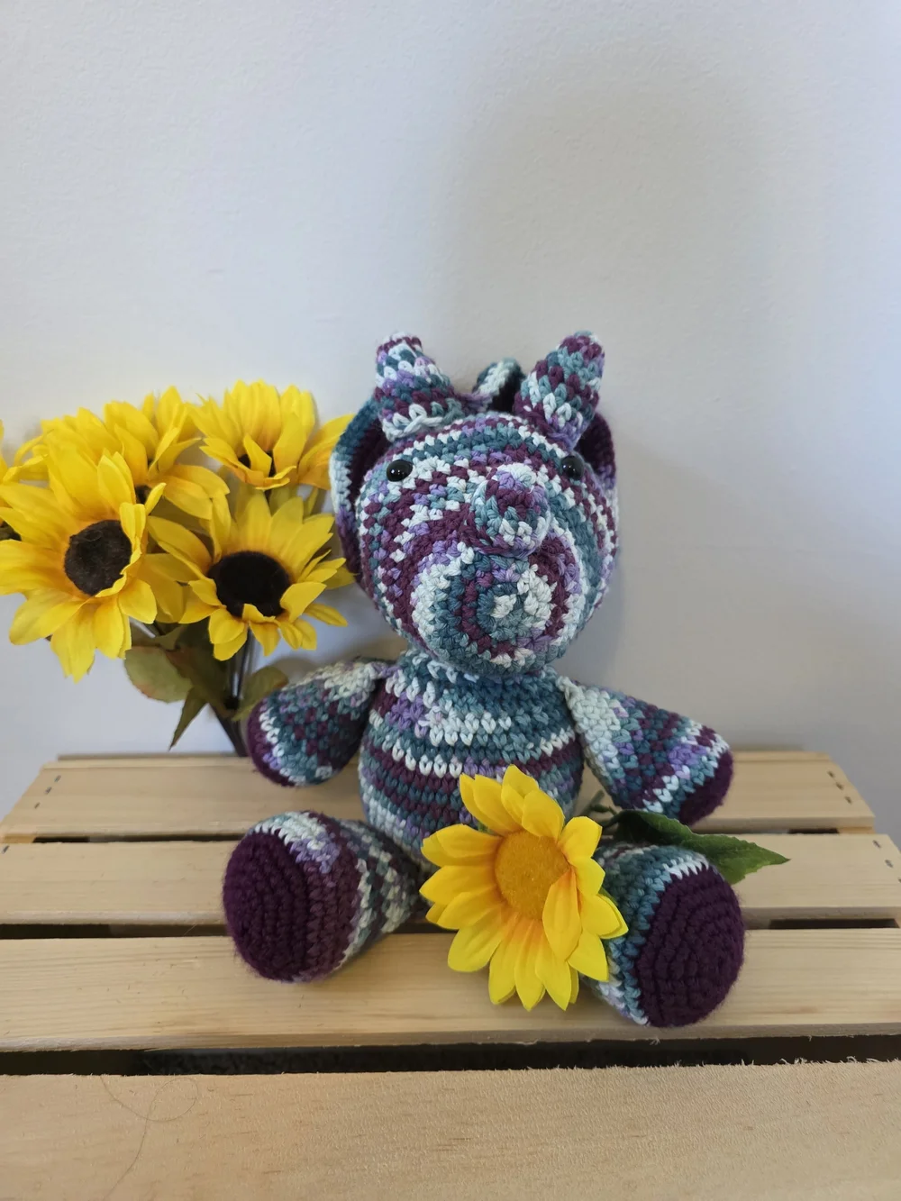 Handmade Crochet Blue and Purple Triceratops Plush Toy